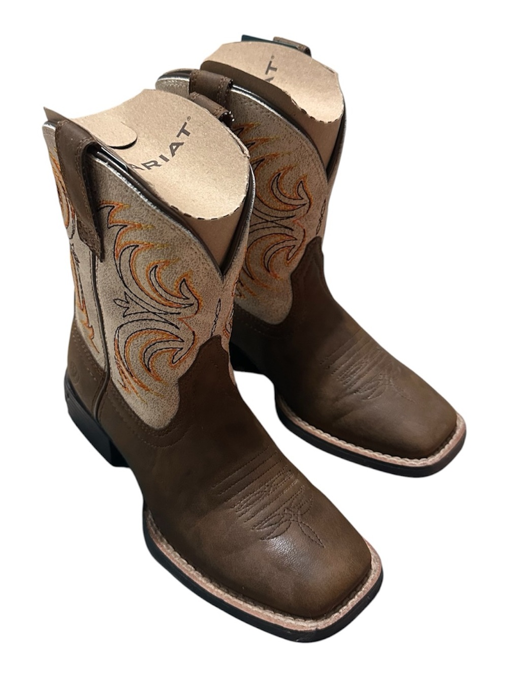 Ariat Brown Leather Western Boots with Tan and Orange Stitching